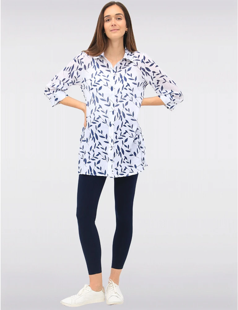 Manteaux | La maison du manteau au Québec Blouse Boutonnée Imprimé à Col Chemise Manches 3/4 et Fentes par Goa