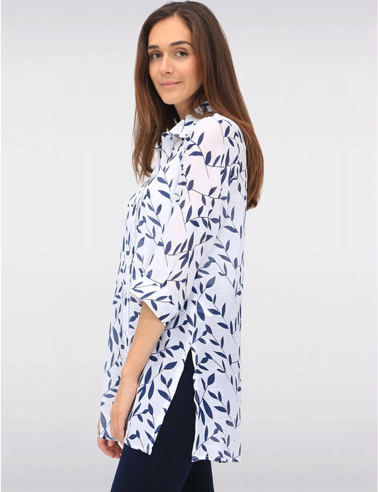 Manteaux | La maison du manteau au Québec Blouse Boutonnée Imprimé à Col Chemise Manches 3/4 et Fentes par Goa