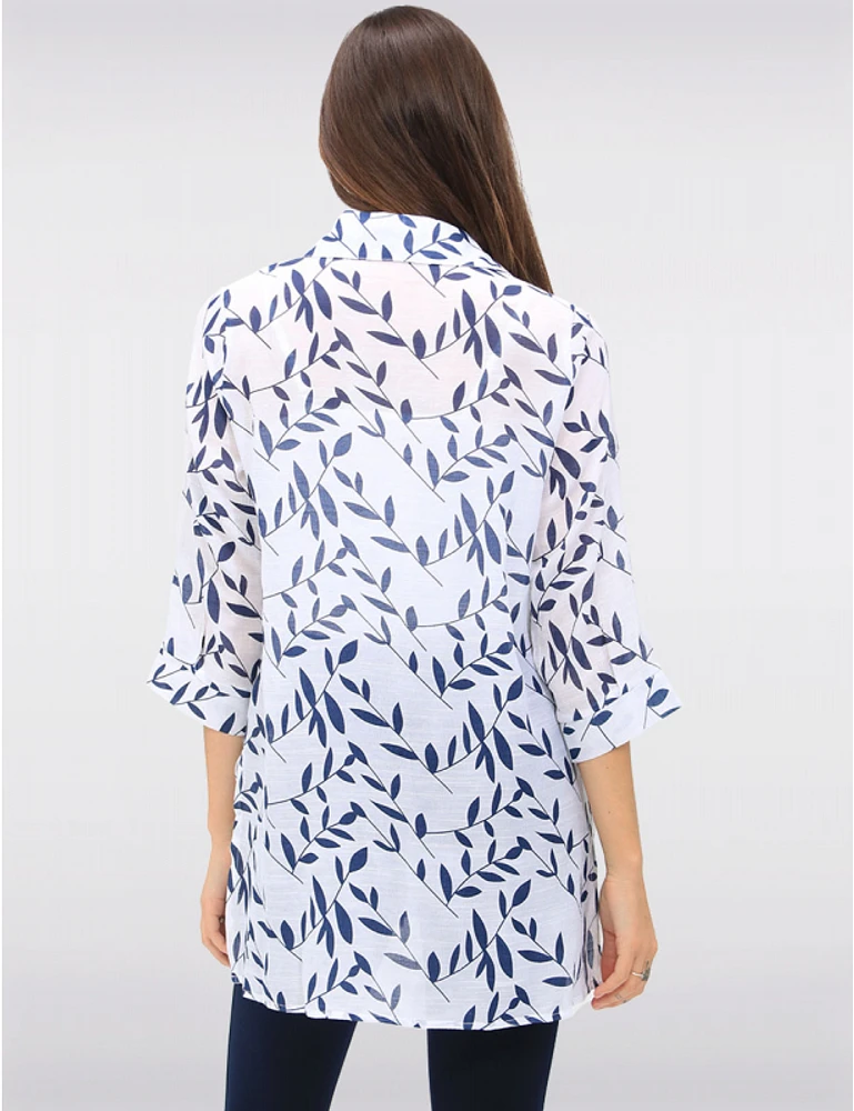 Manteaux | La maison du manteau au Québec Blouse Boutonnée Imprimé à Col Chemise Manches 3/4 et Fentes par Goa