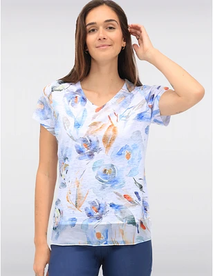 Manteaux | La maison du manteau au Québec T-shirt À Manches Courtes Col en V Imprimé De Fleurs Par Moffi International