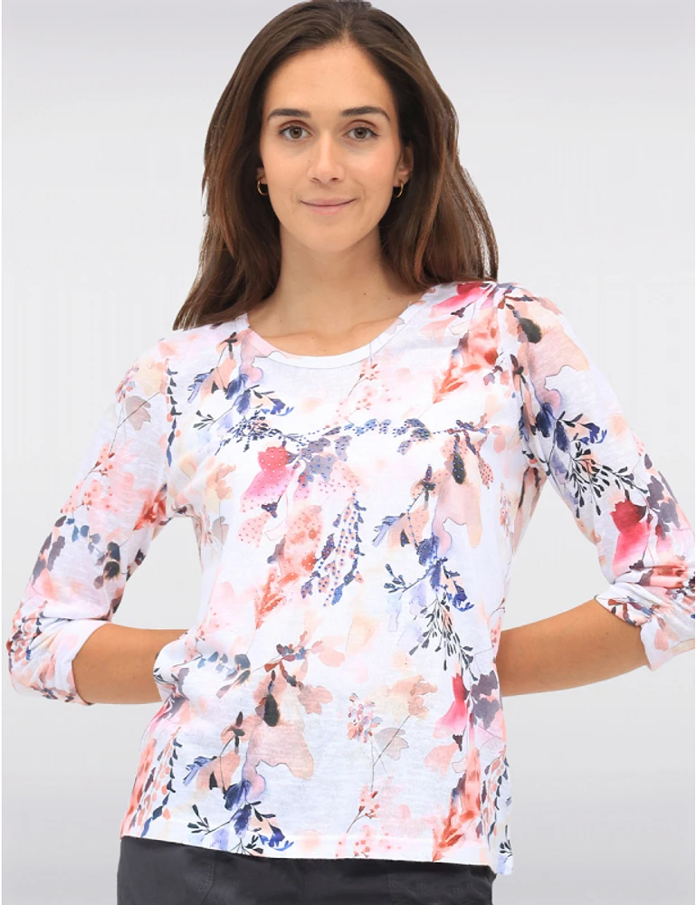 Manteaux | La maison du manteau au Québec Haut À Manches Froncées 3/4 Imprimé Floral Avec Strass by Moffi International