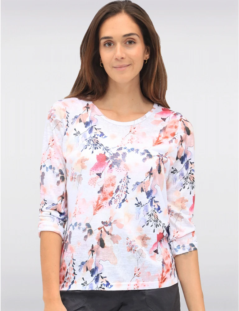 Manteaux | La maison du manteau au Québec Haut À Manches Froncées 3/4 Imprimé Floral Avec Strass by Moffi International