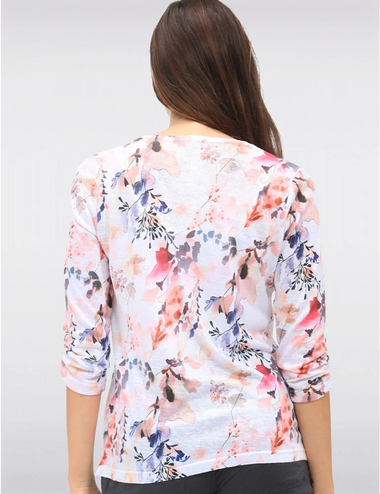 Manteaux | La maison du manteau au Québec Haut À Manches Froncées 3/4 Imprimé Floral Avec Strass by Moffi International