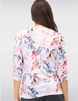 Manteaux | La maison du manteau au Québec Haut À Manches Froncées 3/4 Imprimé Floral Avec Strass by Moffi International