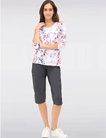 Manteaux | La maison du manteau au Québec Haut À Manches Froncées 3/4 Imprimé Floral Avec Strass by Moffi International