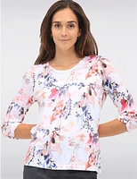 Manteaux | La maison du manteau au Québec Haut À Manches Froncées 3/4 Imprimé Floral Avec Strass by Moffi International
