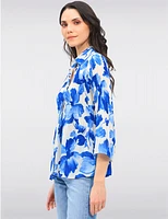 Manteaux | La maison du manteau au Québec Blouse Plissée à Imprimé Floral Manches Évasées 3/4 & Col Chemise par Ninety