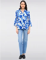 Manteaux | La maison du manteau au Québec Blouse Plissée à Imprimé Floral Manches Évasées 3/4 & Col Chemise par Ninety
