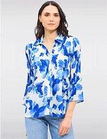 Manteaux | La maison du manteau au Québec Blouse Plissée à Imprimé Floral Manches Évasées 3/4 & Col Chemise par Ninety