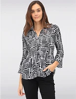 Manteaux | La maison du manteau au Québec Blouse Chic à Imprimé N/B Plissée Boutonnée Manches Évasées par Ninety