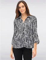 Manteaux | La maison du manteau au Québec Blouse Chic à Imprimé N/B Plissée Boutonnée Manches Évasées par Ninety