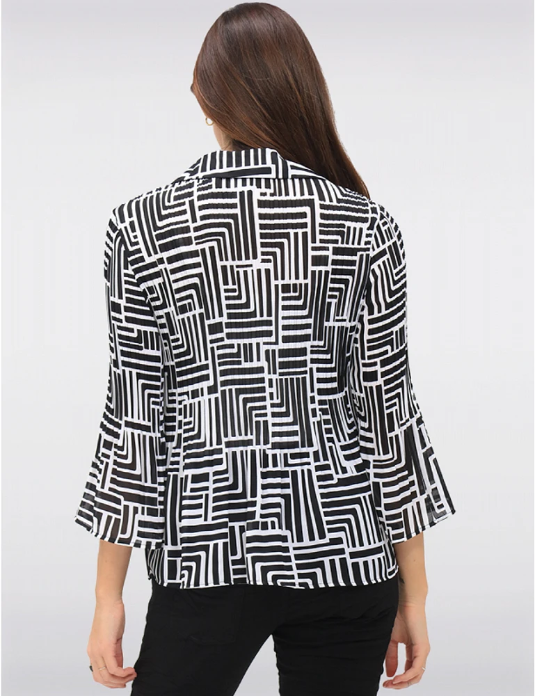 Manteaux | La maison du manteau au Québec Blouse Chic à Imprimé N/B Plissée Boutonnée Manches Évasées par Ninety