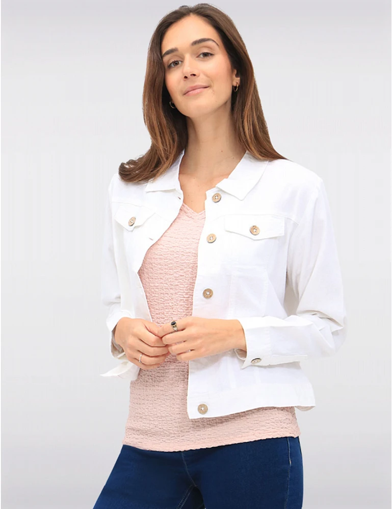 Manteaux | La maison du manteau au Québec Veste Courte Boutonnée en Mélange De Lin Avec Poches & Col Chemise Par Dash