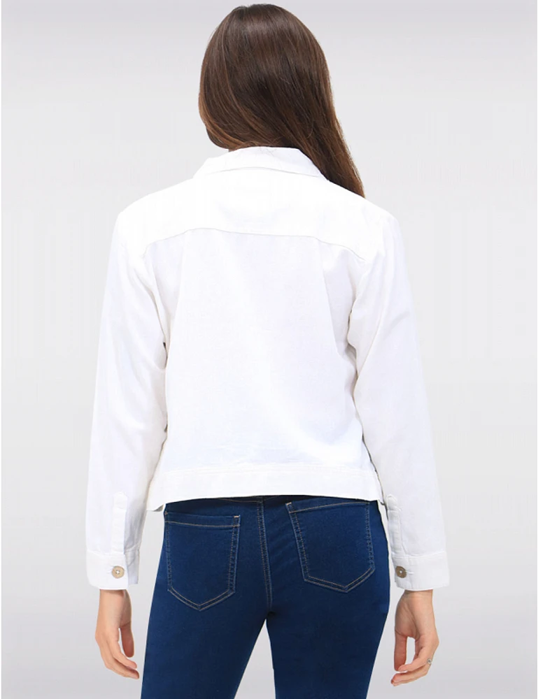 Manteaux | La maison du manteau au Québec Veste Courte Boutonnée en Mélange De Lin Avec Poches & Col Chemise Par Dash
