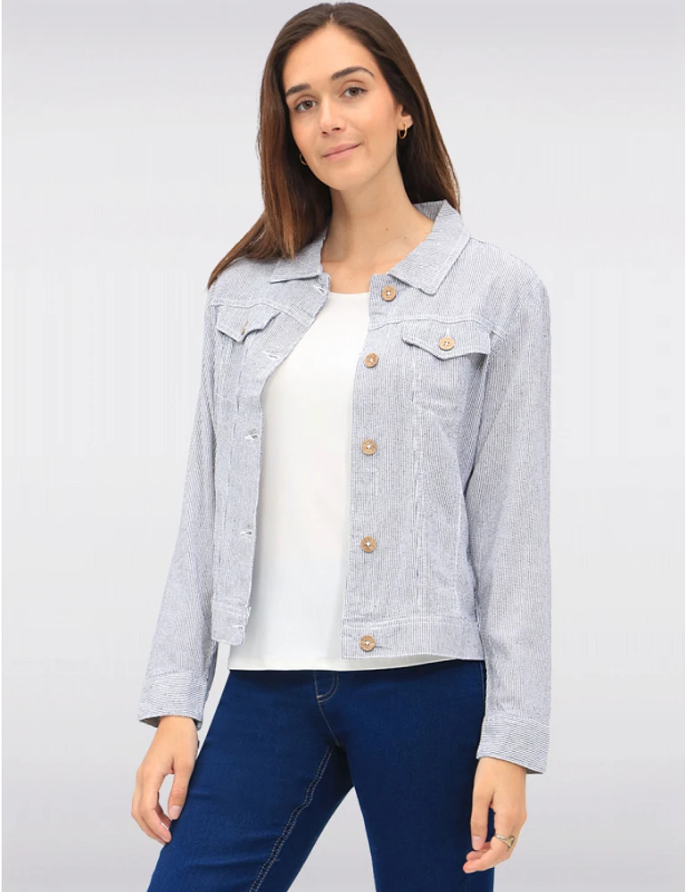 Manteaux | La maison du manteau au Québec Veste à Rayures en Mélange de Lin avec Col et Poches Poitrine par Dash Clothing