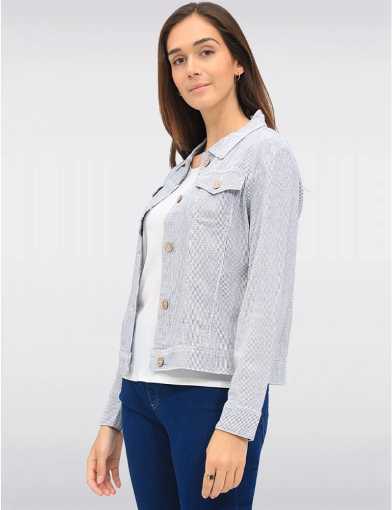 Manteaux | La maison du manteau au Québec Veste à Rayures en Mélange de Lin avec Col et Poches Poitrine par Dash Clothing
