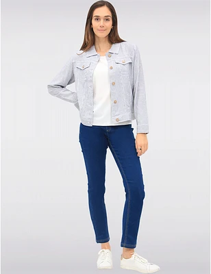 Manteaux | La maison du manteau au Québec Veste à Rayures en Mélange de Lin avec Col et Poches Poitrine par Dash Clothing