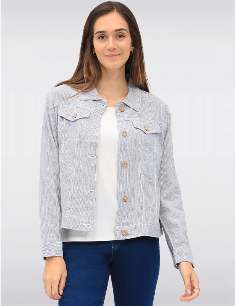 Manteaux | La maison du manteau au Québec Veste à Rayures en Mélange de Lin avec Col et Poches Poitrine par Dash Clothing