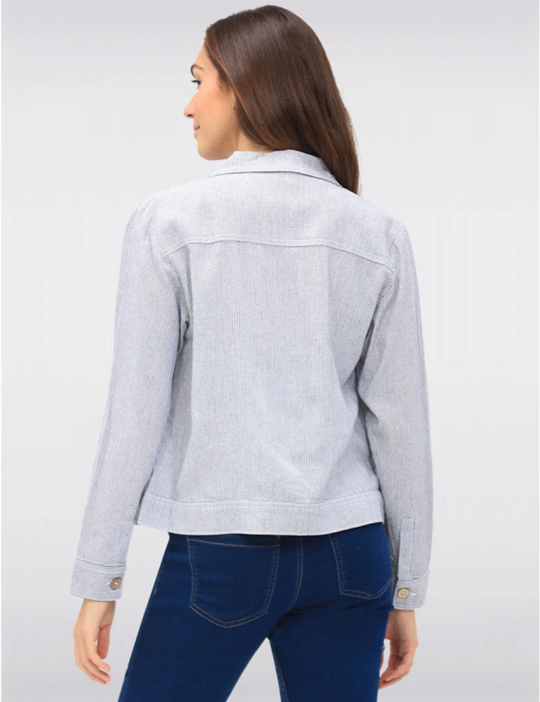 Manteaux | La maison du manteau au Québec Veste à Rayures en Mélange de Lin avec Col et Poches Poitrine par Dash Clothing