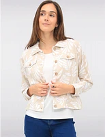 Manteaux | La maison du manteau au Québec Veste Courte Boutonnée Imprimée en Mélange De Lin Beige Avec Poches Par Dash