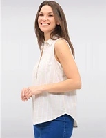 Manteaux | La maison du manteau au Québec Blouse Sans Manches en Coton Rayée Boutonnée avec Poche Poitrine par Dash