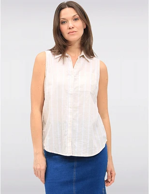 Manteaux | La maison du manteau au Québec Blouse Sans Manches en Coton Rayée Boutonnée avec Poche Poitrine par Dash