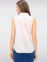 Manteaux | La maison du manteau au Québec Blouse Sans Manches en Coton Rayée Boutonnée avec Poche Poitrine par Dash