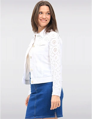Manteaux | La maison du manteau au Québec Veste Courte en Denim Blanc Avec Poches À Rabat Coton Œillets Par Dash