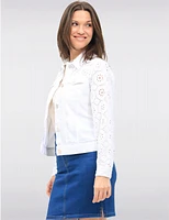 Manteaux | La maison du manteau au Québec Veste Courte en Denim Blanc Avec Poches À Rabat Coton Œillets Par Dash