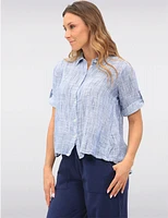 Manteaux | La maison du manteau au Québec Blouse en Coton à Tissage Gaufré Boutonnée avec Manches 3/4 Ajustables par Erika