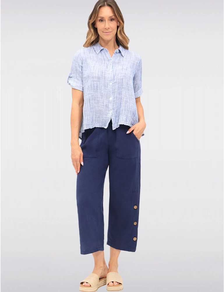 Manteaux | La maison du manteau au Québec Blouse en Coton à Tissage Gaufré Boutonnée avec Manches 3/4 Ajustables par Erika