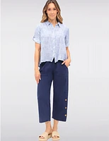 Manteaux | La maison du manteau au Québec Blouse en Coton à Tissage Gaufré Boutonnée avec Manches 3/4 Ajustables par Erika