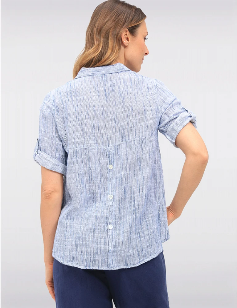 Manteaux | La maison du manteau au Québec Blouse en Coton à Tissage Gaufré Boutonnée avec Manches 3/4 Ajustables par Erika