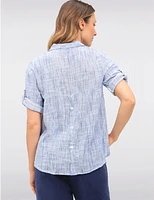 Manteaux | La maison du manteau au Québec Blouse en Coton à Tissage Gaufré Boutonnée avec Manches 3/4 Ajustables par Erika