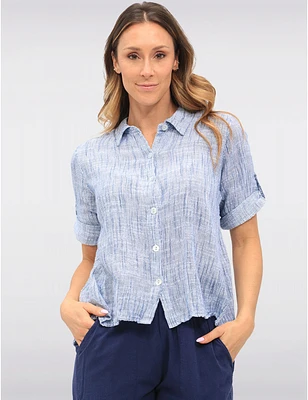 Manteaux | La maison du manteau au Québec Blouse en Coton à Tissage Gaufré Boutonnée avec Manches 3/4 Ajustables par Erika