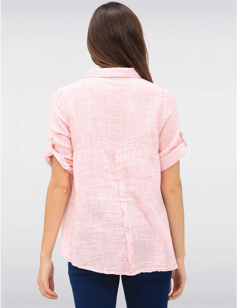 Manteaux | La maison du manteau au Québec Blouse en Coton à Tissage Gaufré Boutonnée avec Manches 3/4 Ajustables par Erika