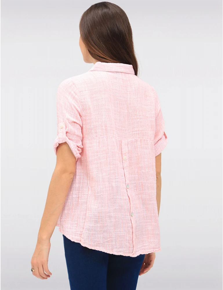 Manteaux | La maison du manteau au Québec Blouse en Coton à Tissage Gaufré Boutonnée avec Manches 3/4 Ajustables par Erika