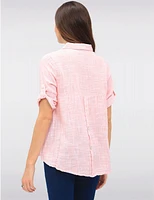 Manteaux | La maison du manteau au Québec Blouse en Coton à Tissage Gaufré Boutonnée avec Manches 3/4 Ajustables par Erika