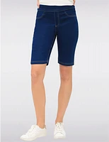 Manteaux | La maison du manteau au Québec Cotton Stretch Pull-Up Dark Wash Denim Bermuda with Back Pockets by Erika