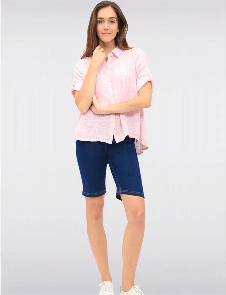 Manteaux | La maison du manteau au Québec Cotton Stretch Pull-Up Dark Wash Denim Bermuda with Back Pockets by Erika