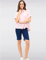 Manteaux | La maison du manteau au Québec Cotton Stretch Pull-Up Dark Wash Denim Bermuda with Back Pockets by Erika