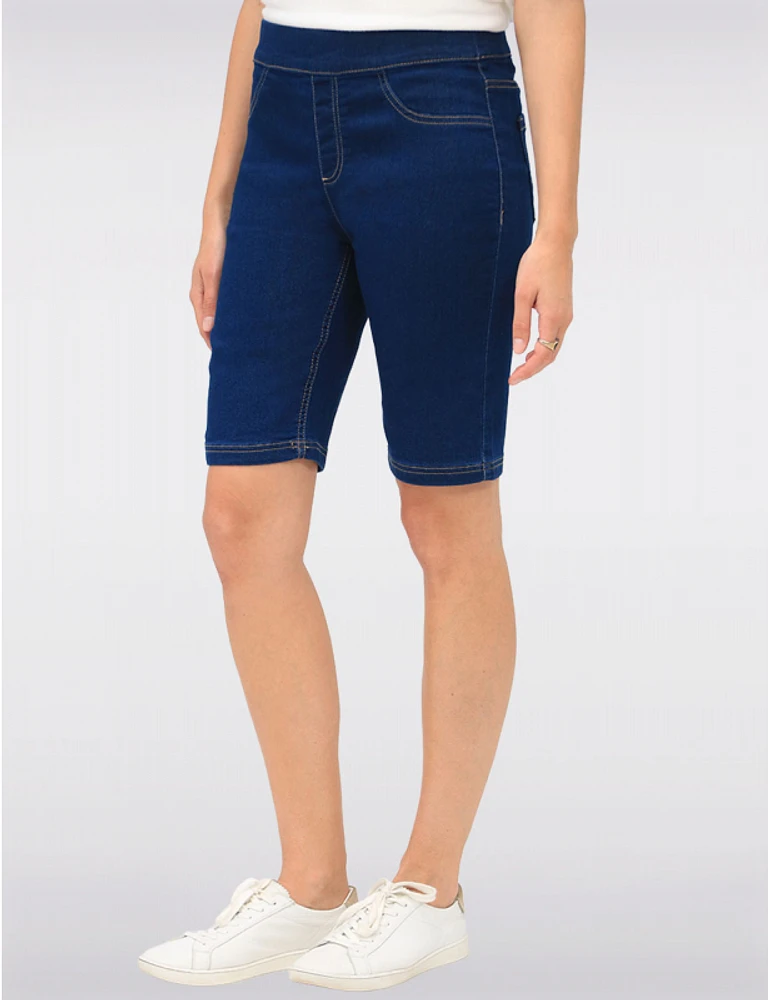 Manteaux | La maison du manteau au Québec Cotton Stretch Pull-Up Dark Wash Denim Bermuda with Back Pockets by Erika