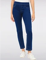 Manteaux | La maison du manteau au Québec Pantalon Denim Foncé Étroit en Coton Extensible à Enfiler avec Poches par Erika