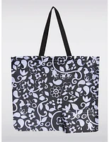 Manteaux Manteaux | La maison du manteau au Québec Sac Tote Noir Imprimé Floral Réutilisable et Pliable - Léger, Recyclé et Compact