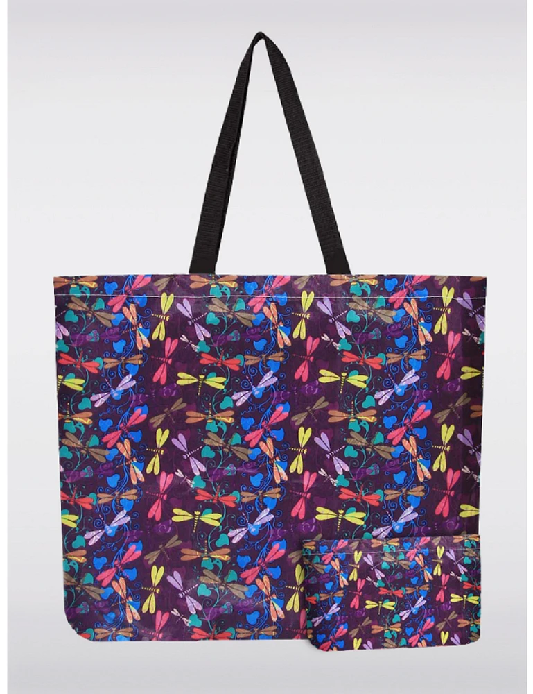 Manteaux Manteaux | La maison du manteau au Québec Sac Tote Bourgogne Imprimé Libellule Réutilisable et Pliable - Léger & Recyclé