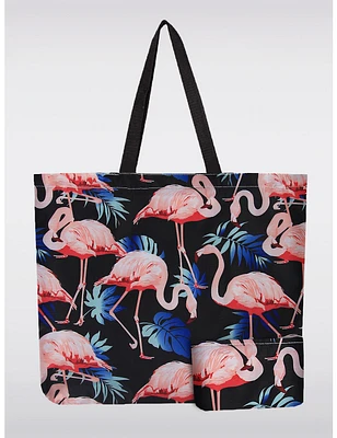 Manteaux Manteaux | La maison du manteau au Québec Sac Tote Léger en Noir avec Imprimé Flamants Roses Réutilisable et Pliable