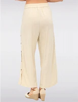 Manteaux | La maison du manteau au Québec Pantalon Large en Mélange de Lin à Boutons & Plis Frontaux par Julia Paradis