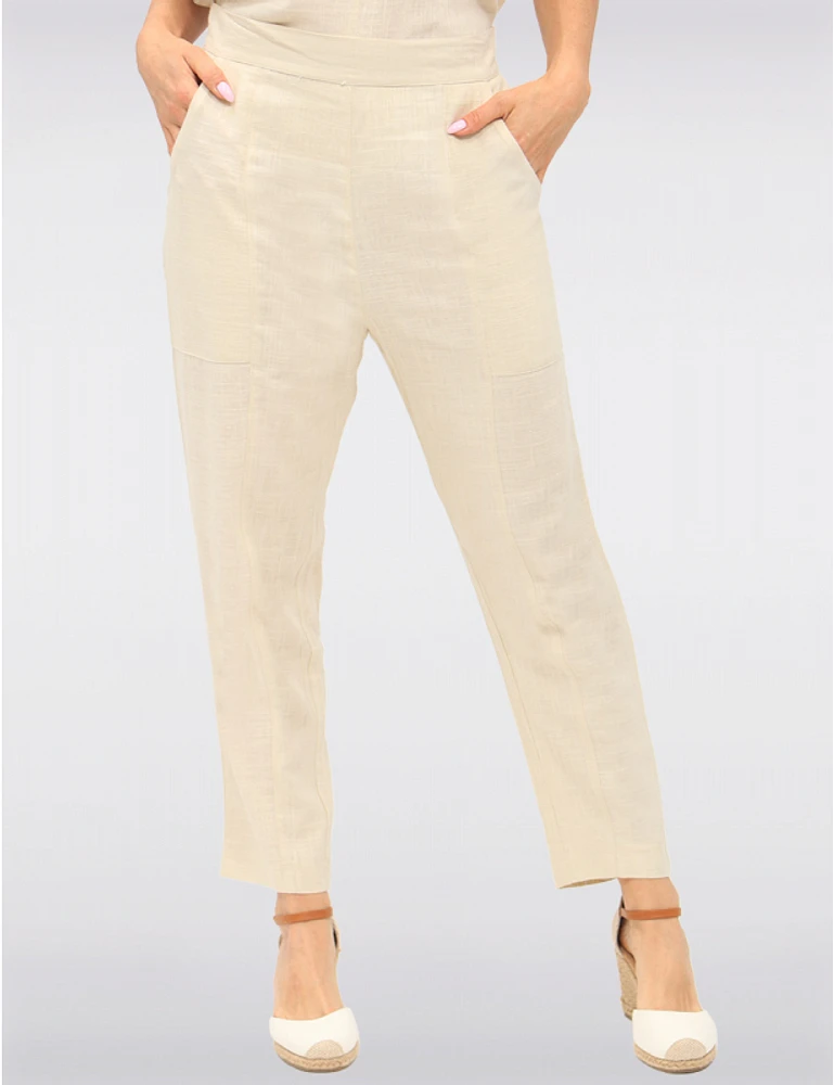 Manteaux | La maison du manteau au Québec Pantalon Chic en Mélange de Lin avec Taille Élastique & Poches par Julia Paradis