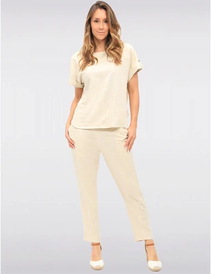 Manteaux | La maison du manteau au Québec Pantalon Chic en Mélange de Lin avec Taille Élastique & Poches par Julia Paradis