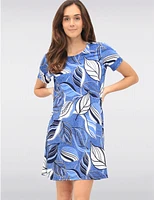 Manteaux | La maison du manteau au Québec Robe Évasée Fluide à Imprimé Feuilles Manche Courte & Col Rond par Amani Couture